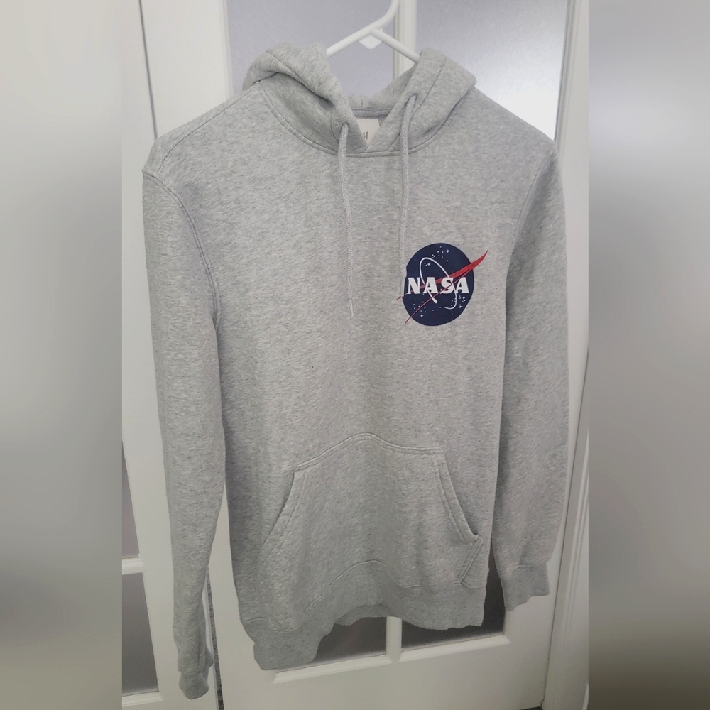 H&M Gray Hoodie Sweater Cozy Casual Wear with NASA logo
